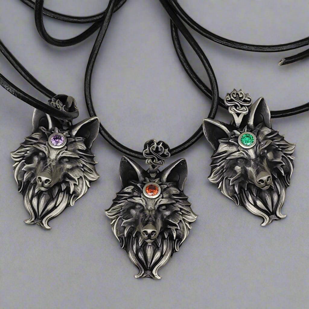 Fangborne Sterling Silver Wolf Pendant- Limited Edition- Birthstone pendant