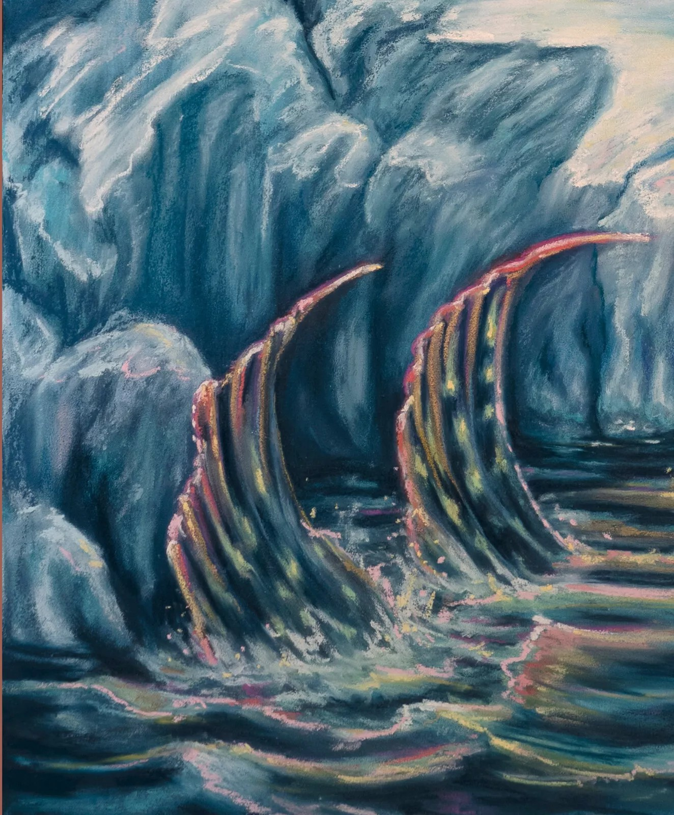 Zirconia Mermaid 43"x30"  Original Pastel Painting Fantasy Fine Art - Inlumined Arts LLC