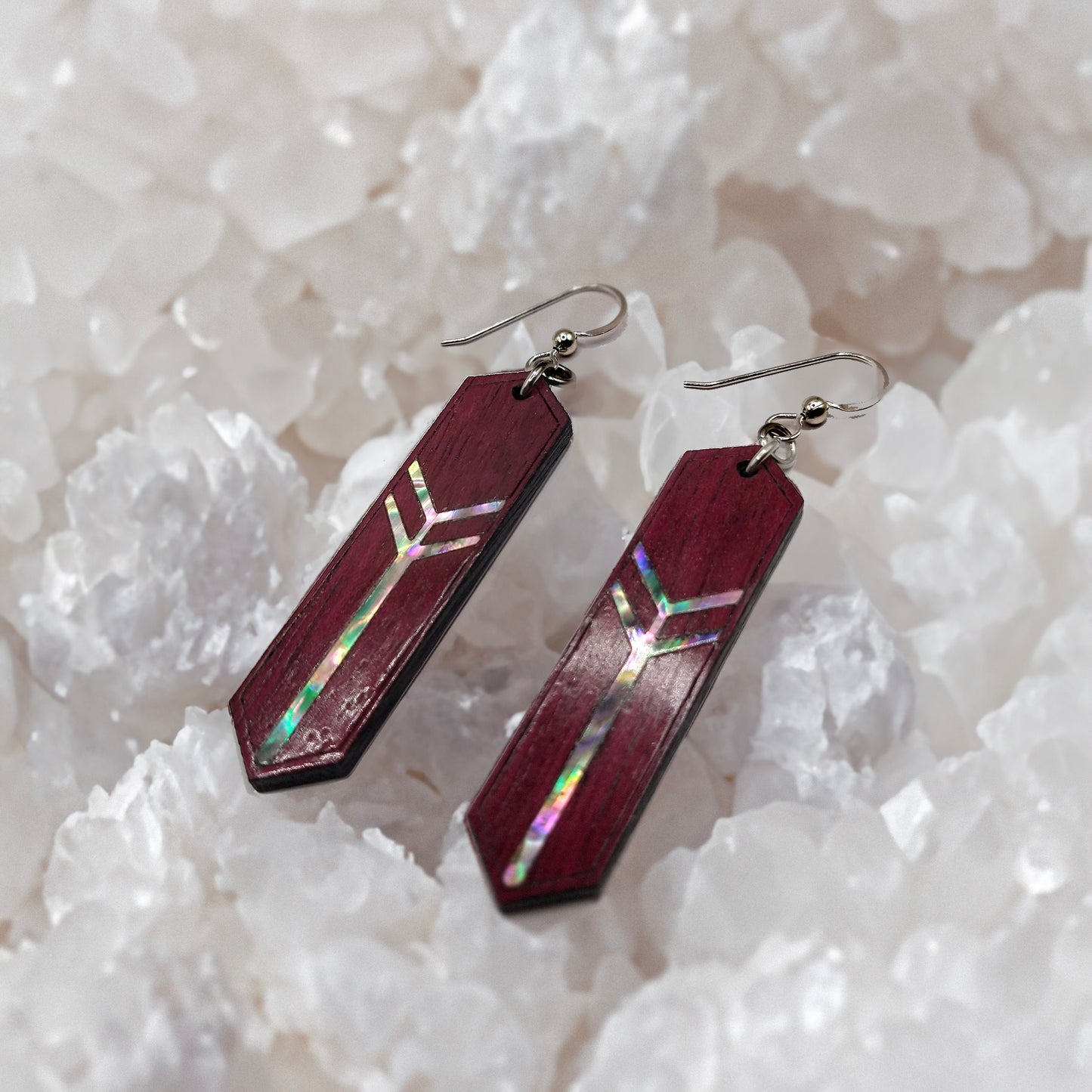 Arcane Reflection Purple Heart Mother of Pearl Inlay Earrings
