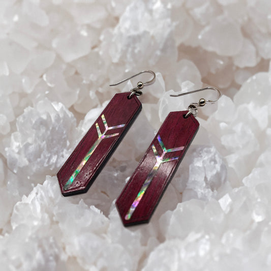Arcane Reflection Purple Heart Mother of Pearl Inlay Earrings