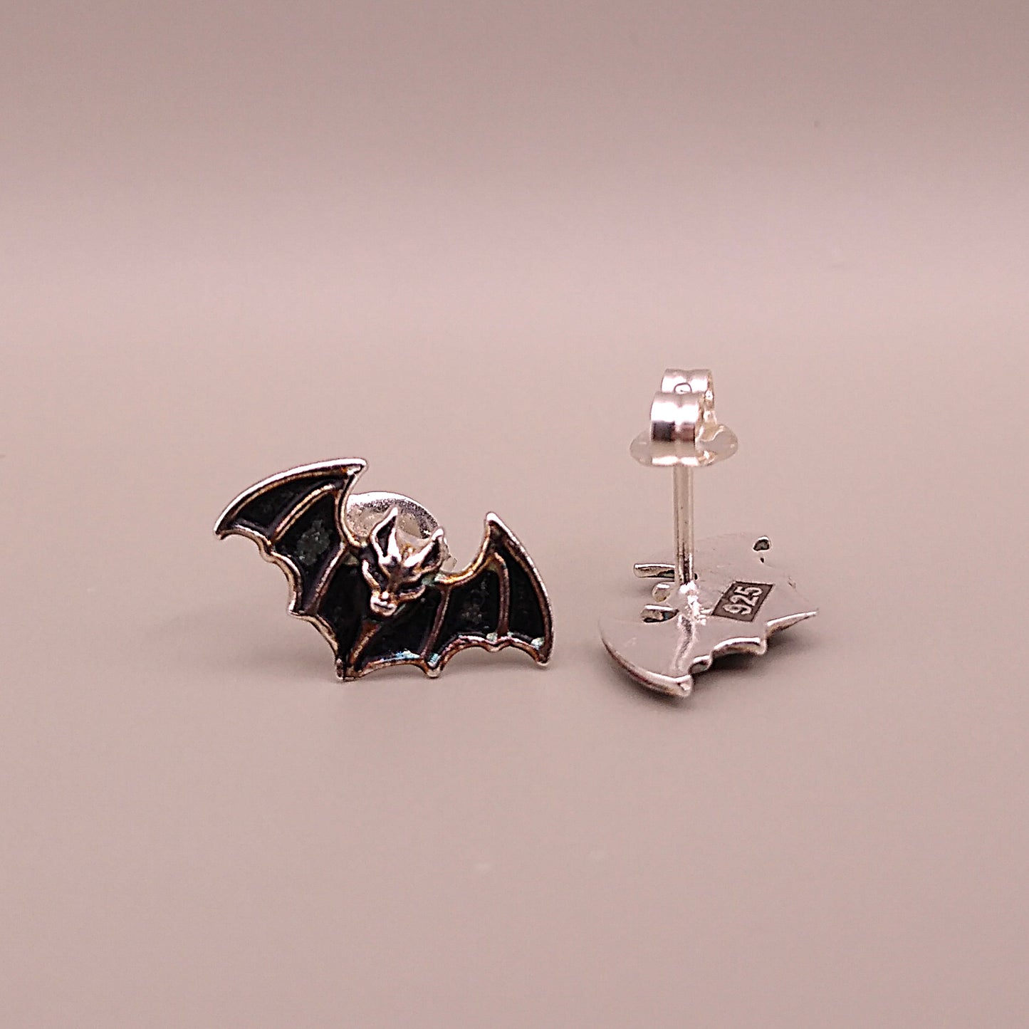 Handmade Sterling Silver gothic Bat Stud Earrings