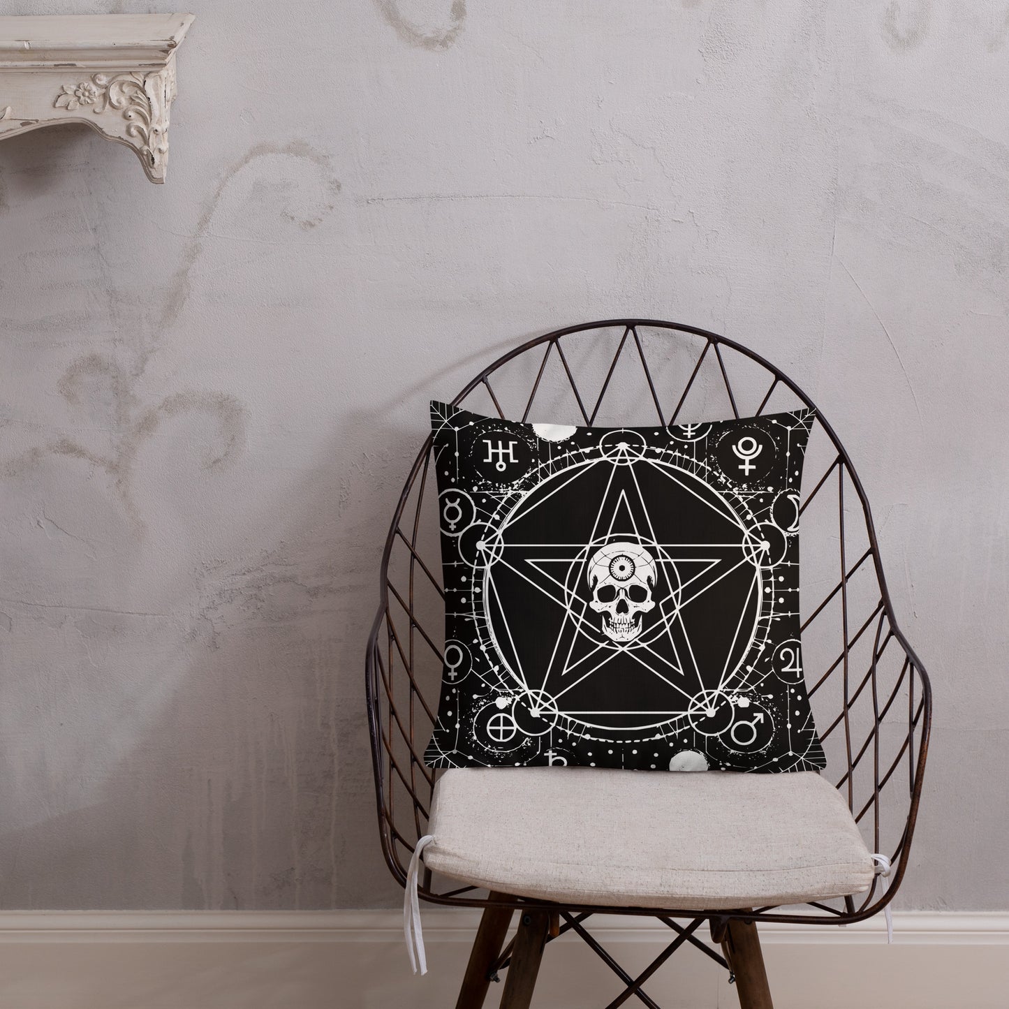Mystic Planetary Gothic Skull Pentagram Occult Premium Pillow
