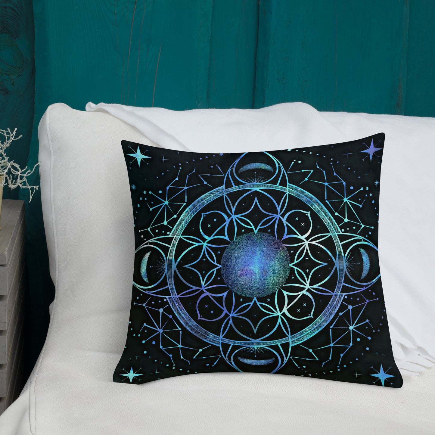 Celtic Cross Moon Phases Celestial Blue Premium Pillow