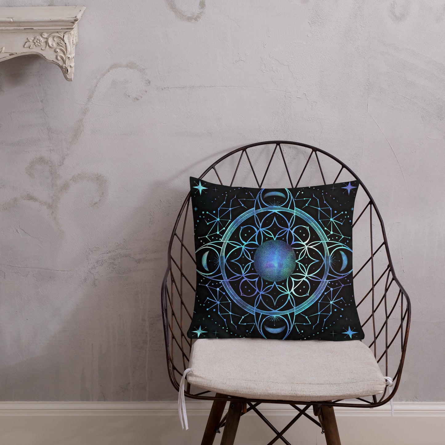 Celtic Cross Moon Phases Celestial Blue Premium Pillow