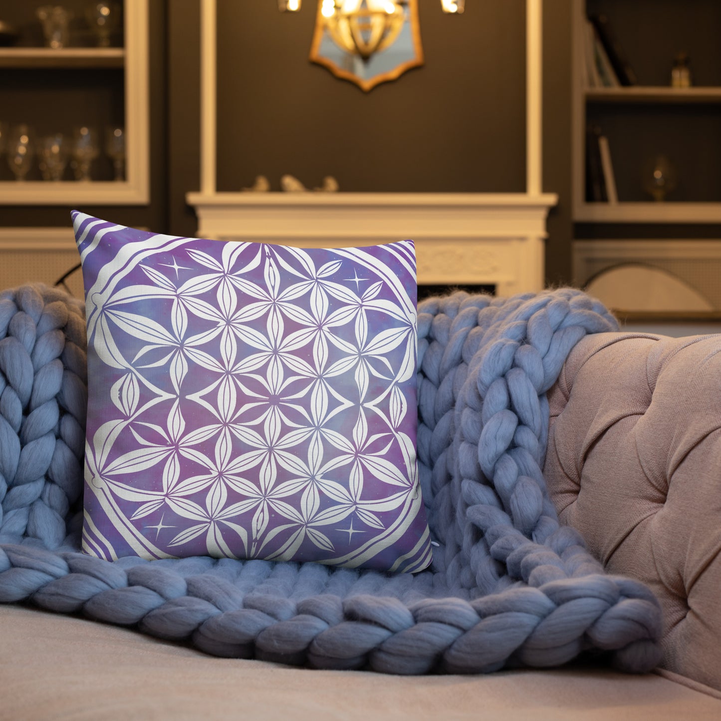 Purple Geometric boho home decor square seed of life Pillow