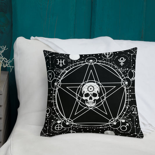 Mystic Planetary Gothic  Skull Pentagram Occult Premium Pillow