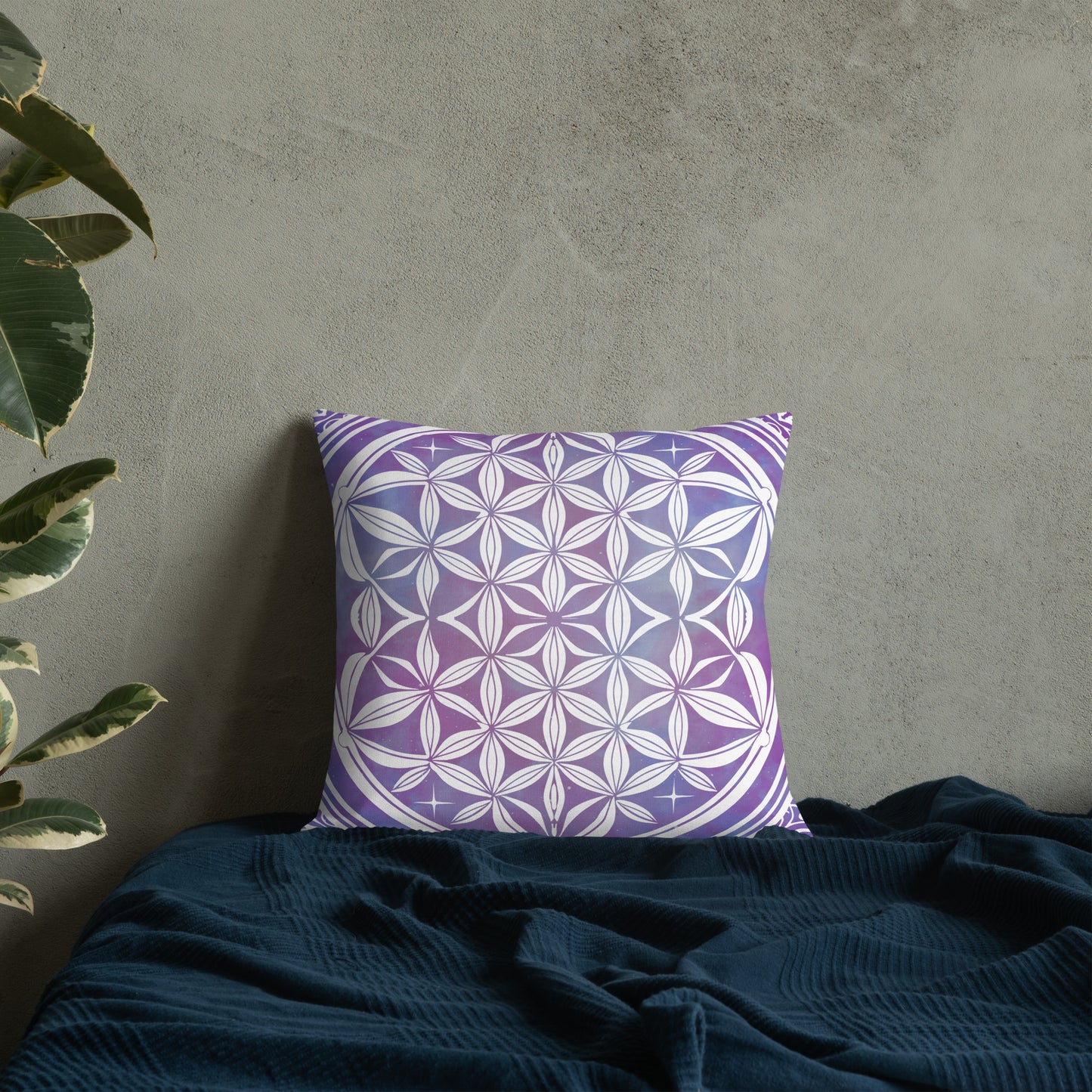 Purple Geometric boho home decor square seed of life Pillow