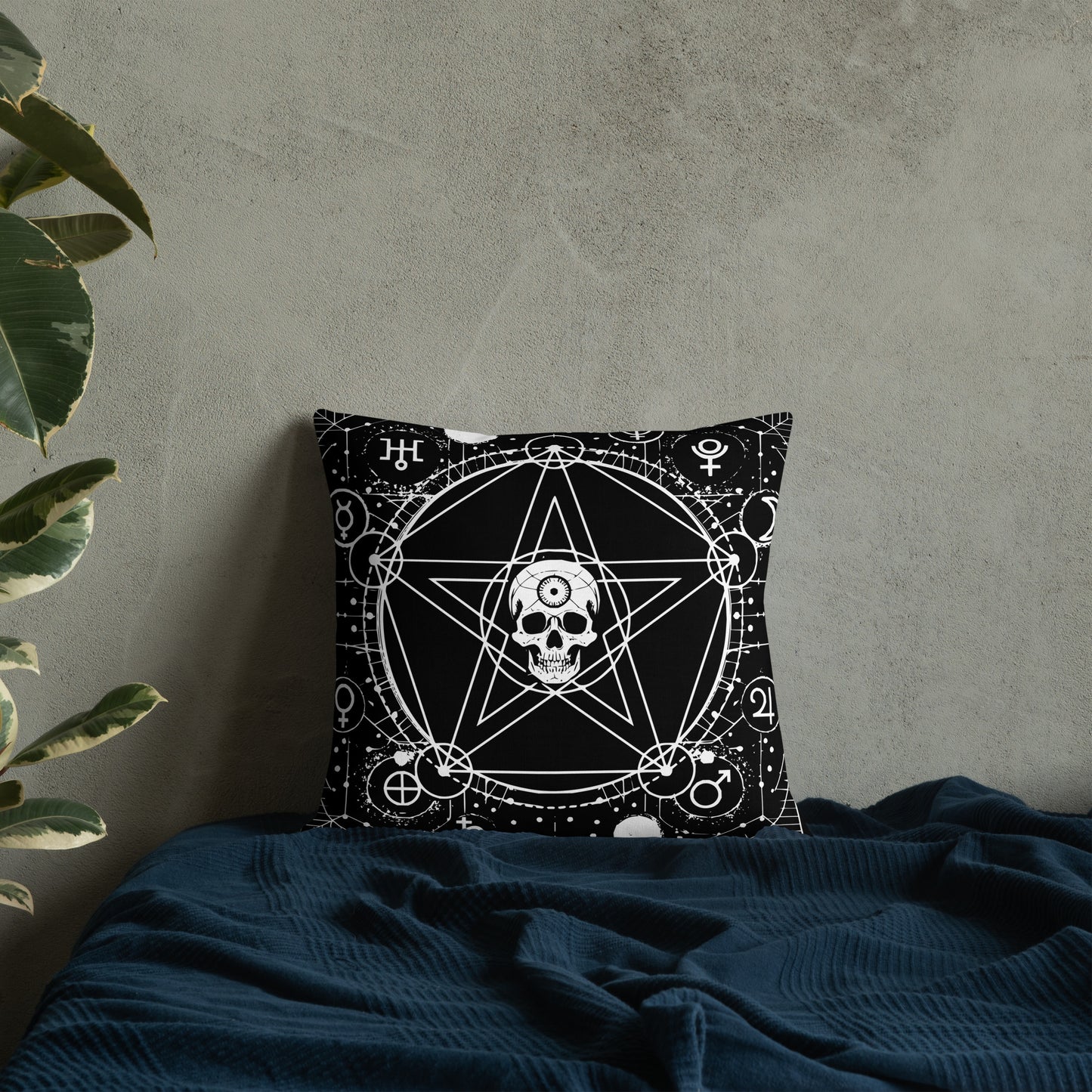 Mystic Planetary Gothic Skull Pentagram Occult Premium Pillow