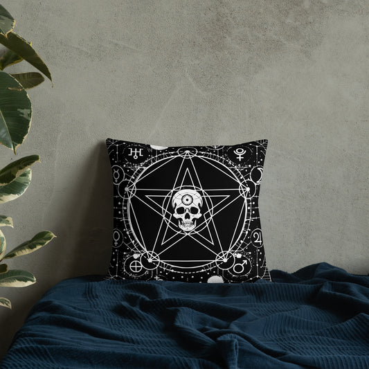 Mystic Planetary Gothic  Skull Pentagram Occult Premium Pillow
