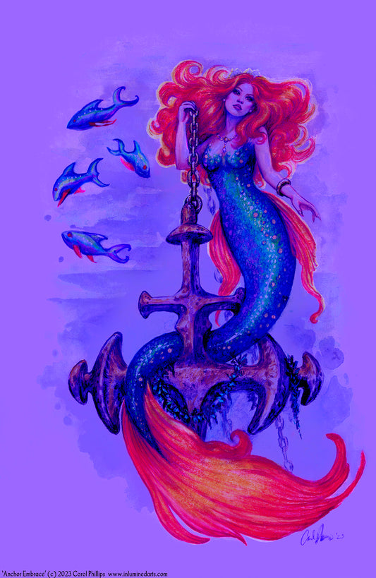 Anchor Embrace Original Mermaid Painting Wall Art