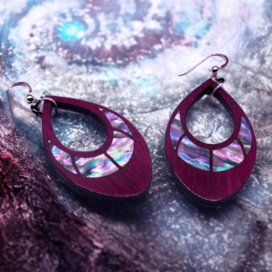 Avalon Mist Drop Dangle Wood Inlay Earrings