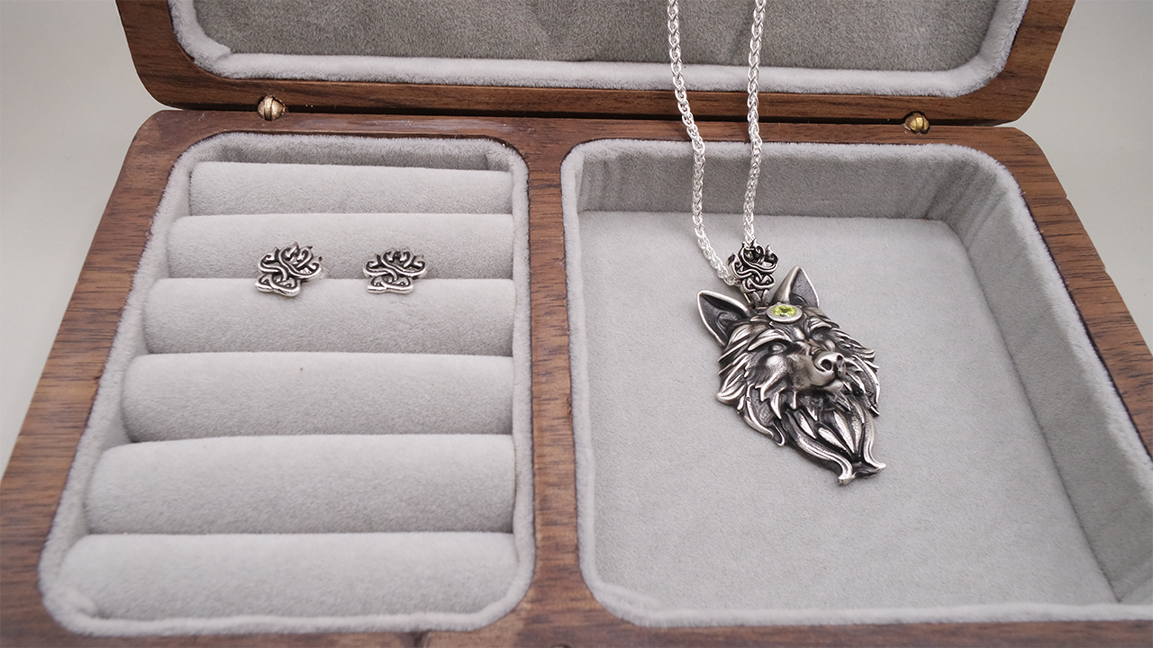 Fangborne Sterling Silver Wolf Pendant- Limited Edition- Birthstone pendant