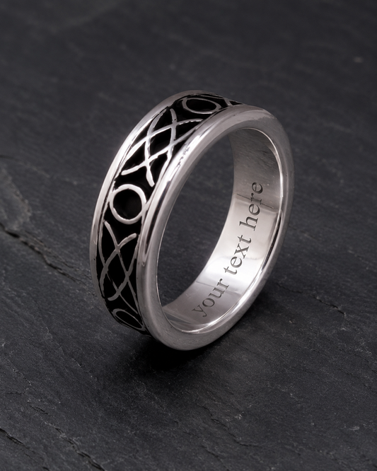 custom text stearling silver celtic knot ring