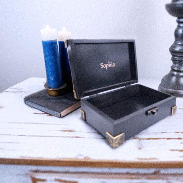 Customizable Black Wooden World Tree Jewelry Gift Box