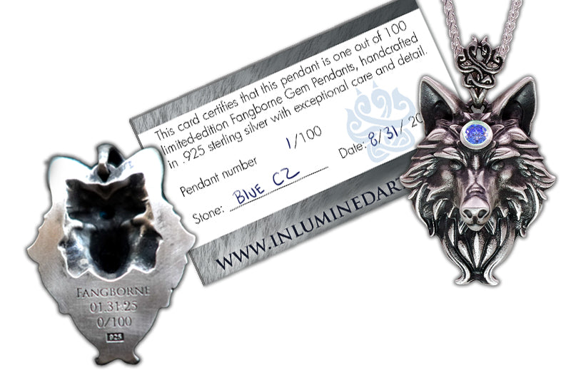 Fangborne Sterling Silver Wolf Pendant- Limited Edition- Birthstone pendant