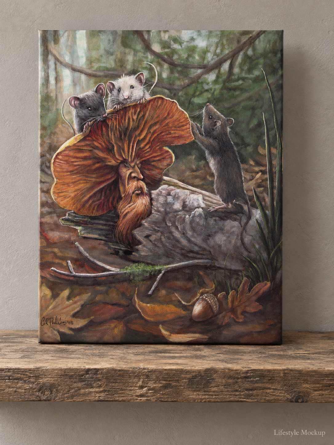 Mushroom mouse mice Canvas Print, 11x14 fall wall art