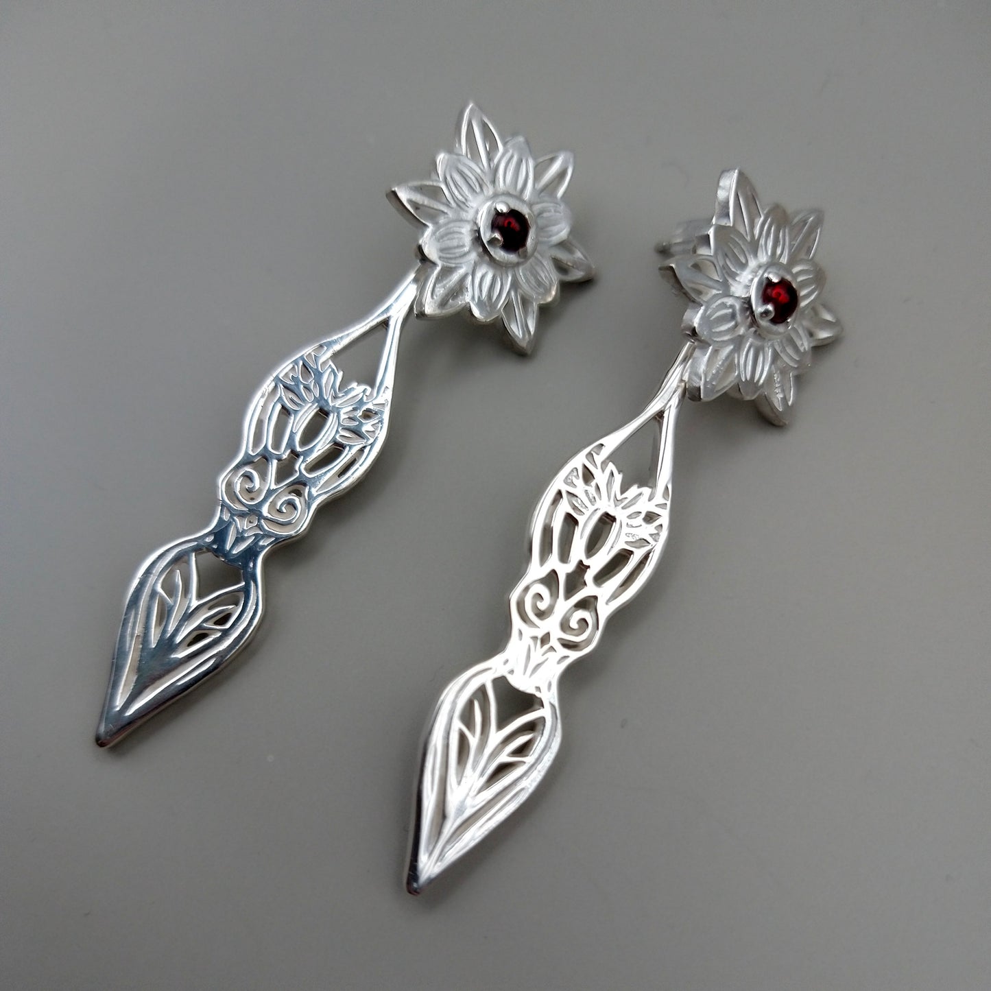 Sterling Silver goddess Garnet ear jacket earrings - Inlumined Arts LLC