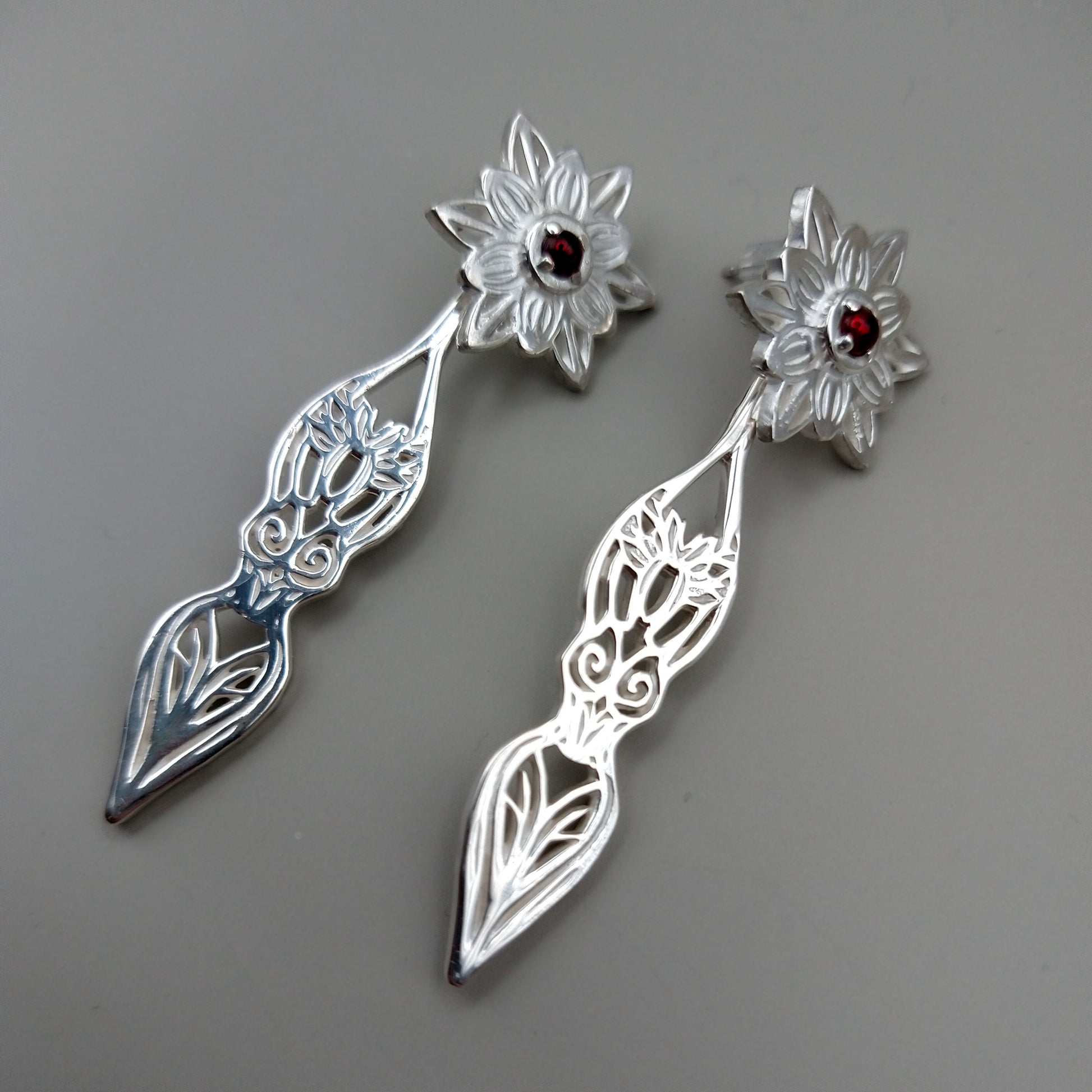 Sterling Silver goddess  Garnet ear jacket earrings - Inlumined Arts LLC