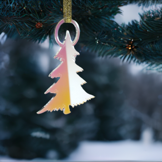 Tree holiday ornament, iridscent crystal or gold acrylic