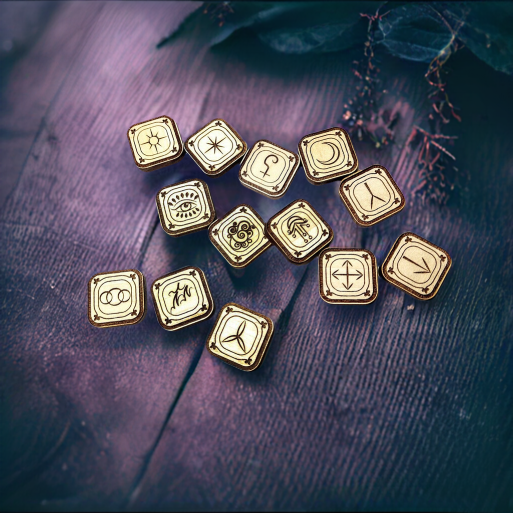 The Witches runes, Wooden Wiccan Pagan pocket rune divination set - Inlumined Arts LLC