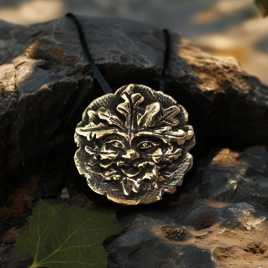 Bronze Celtic Greenman Pendant Handmade Art Sculpture Necklace - Inlumined Arts LLC