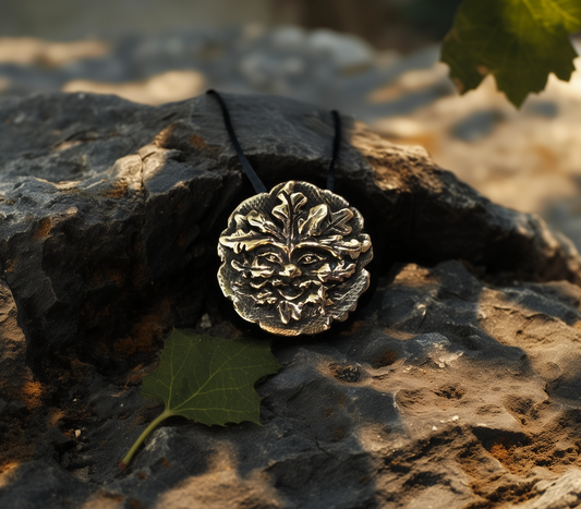 Bronze Celtic Greenman Pendant Handmade Art Sculpture Necklace - Inlumined Arts LLC