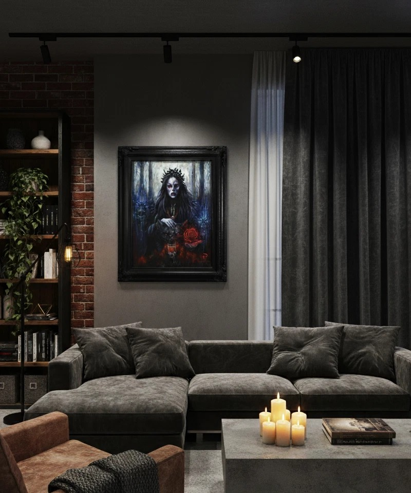 Norse Goddess Hel – Original Oil Painting on Canvas, Framed 18x24 Fantasy Art