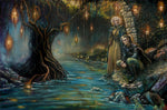 Hero's Fate Elven Cavern Art Print, fantasy landcape wall art home decor
