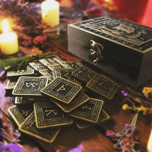 Boxed Wooden Rune Pagan Gift set, Norse Viking Ship