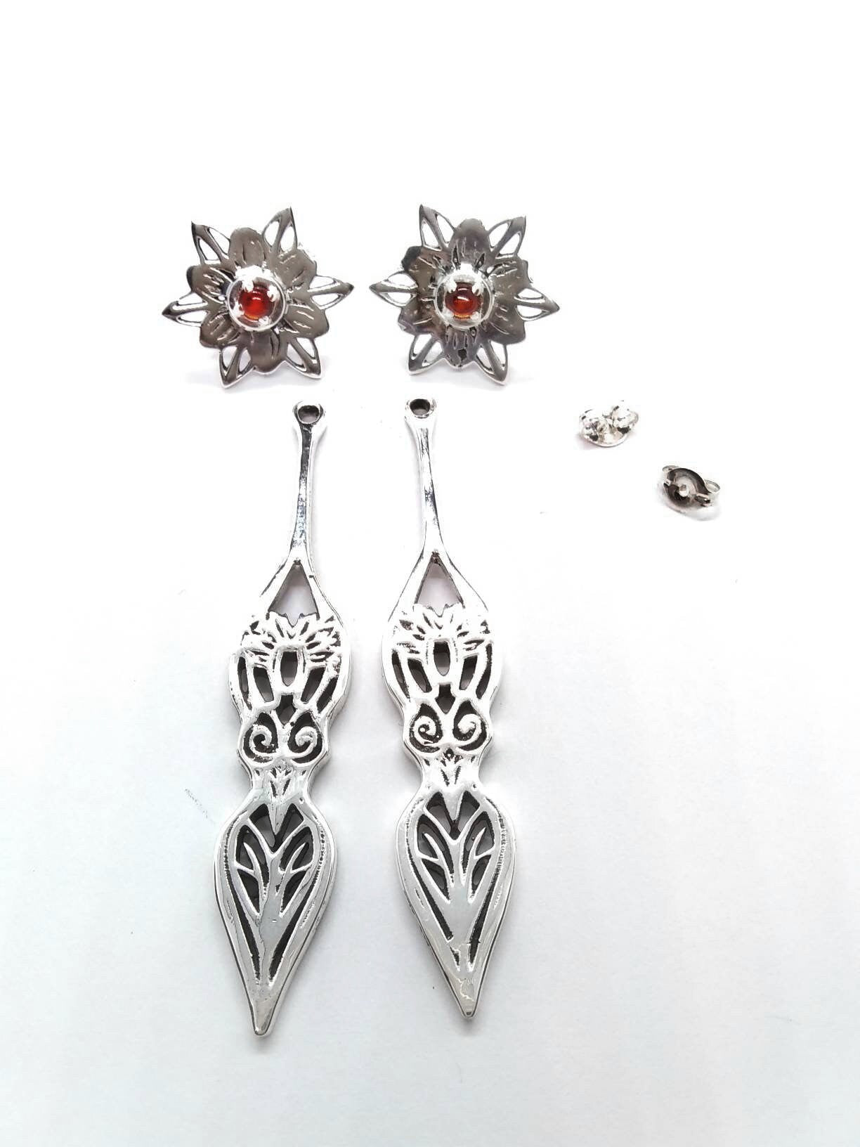 Sterling Silver goddess Garnet ear jacket earrings - Inlumined Arts LLC