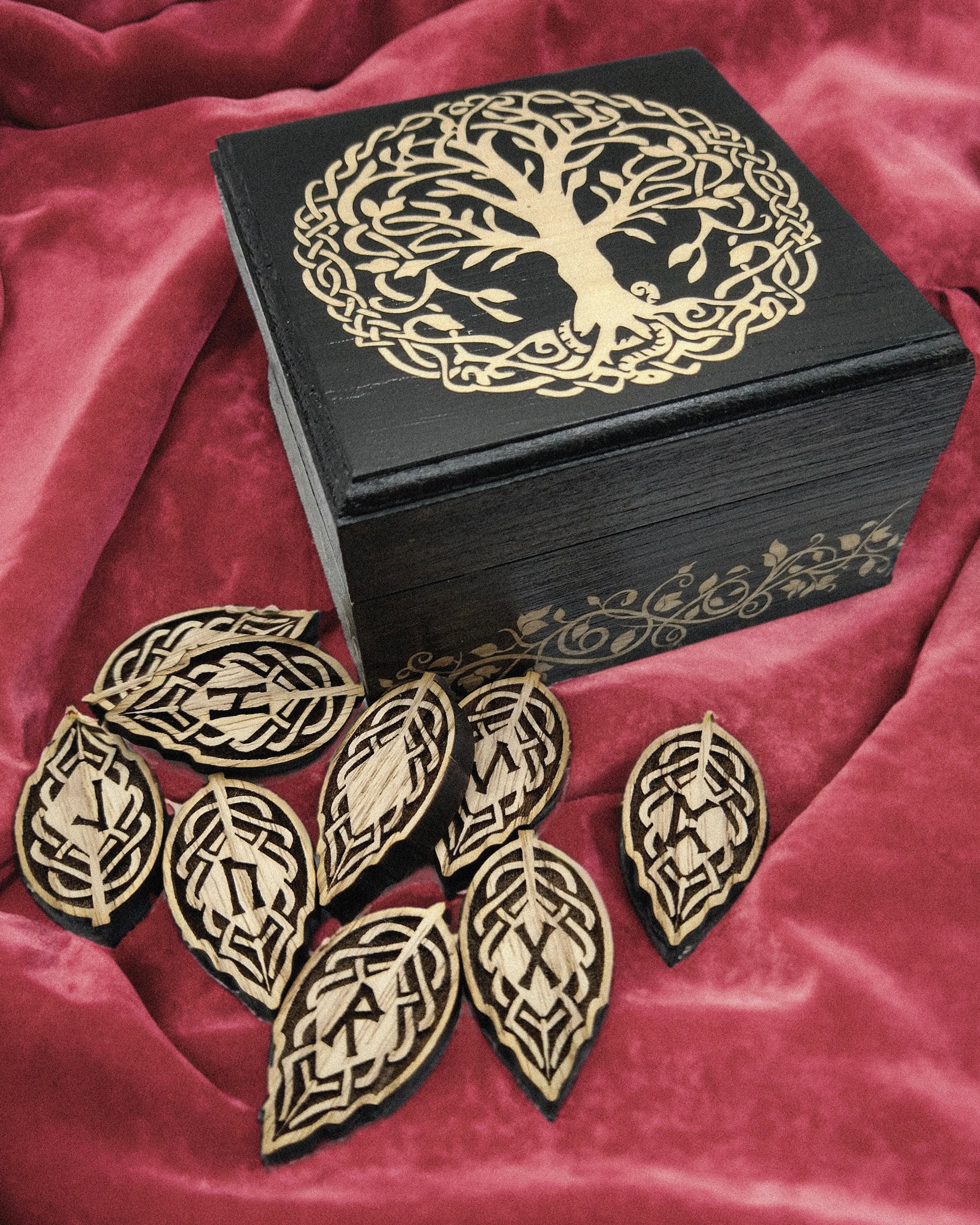 Norse Viking Elder Futhark LEAF Rune Set yggdrasil ASH WOOD worldtree - Inlumined Arts LLC