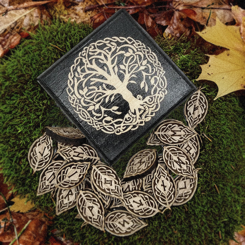 Norse Viking Elder Futhark LEAF Rune Set yggdrasil ASH WOOD worldtree - Inlumined Arts LLC