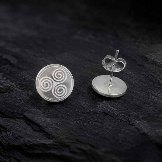 light engraving triskele handmade sterling silver earrings, USA made