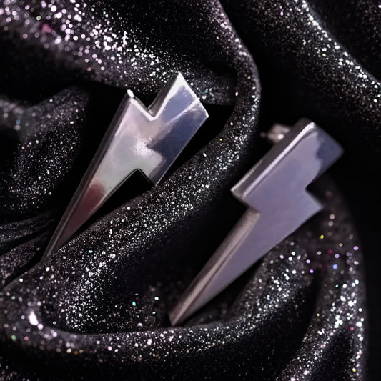 80s Sterling Silver Handmade Lightning Bolt Stud Earrings - Inlumined Arts LLC