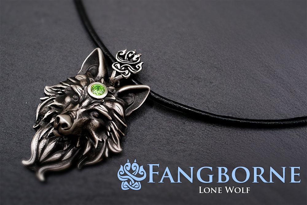 Fangborne Sterling Silver Wolf Pendant- Limited Edition- Birthstone pendant