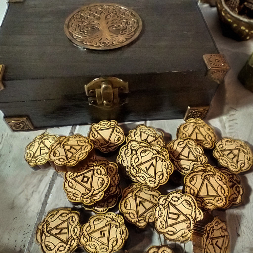 Norse Viking Elder Futhark Pocket Rune Set, jormungand serpent - Inlumined Arts LLC