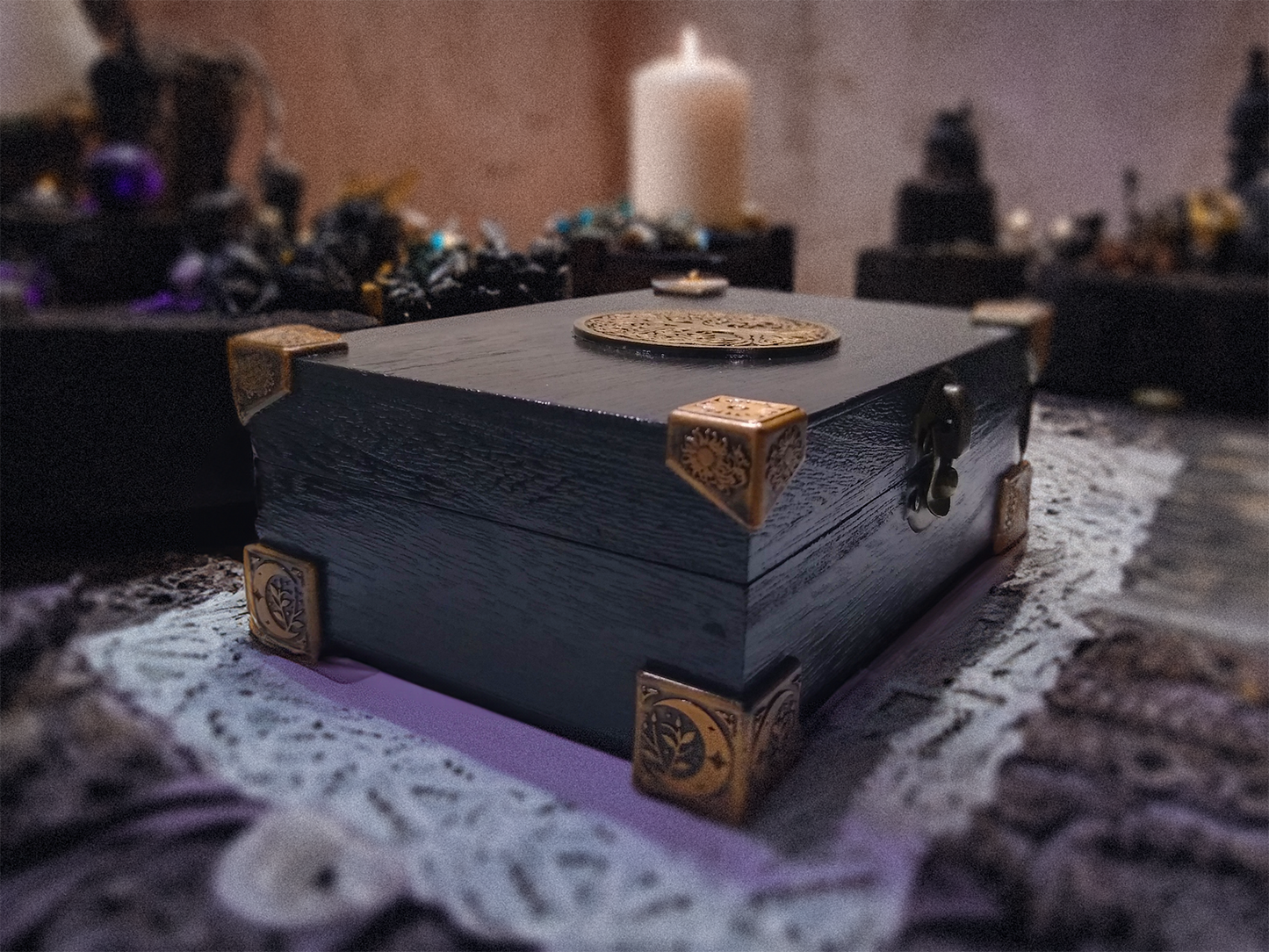 Customizable Black Wooden World Tree Jewelry Gift Box