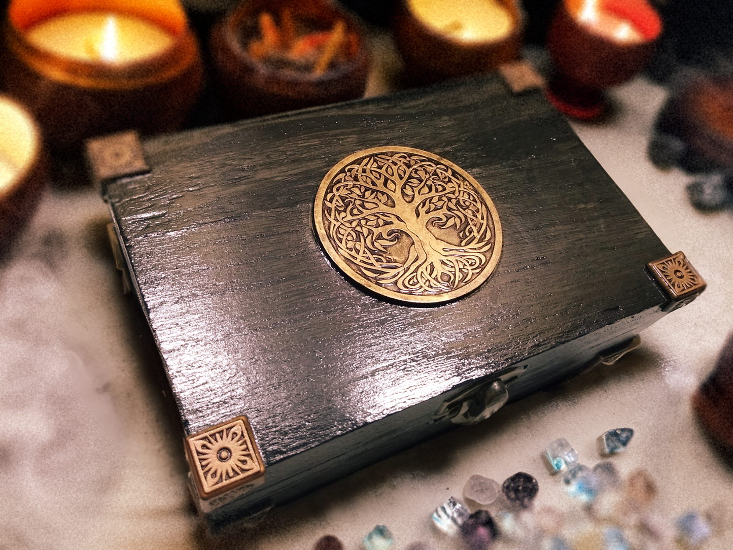 Customizable Black Wooden World Tree Jewelry Gift Box