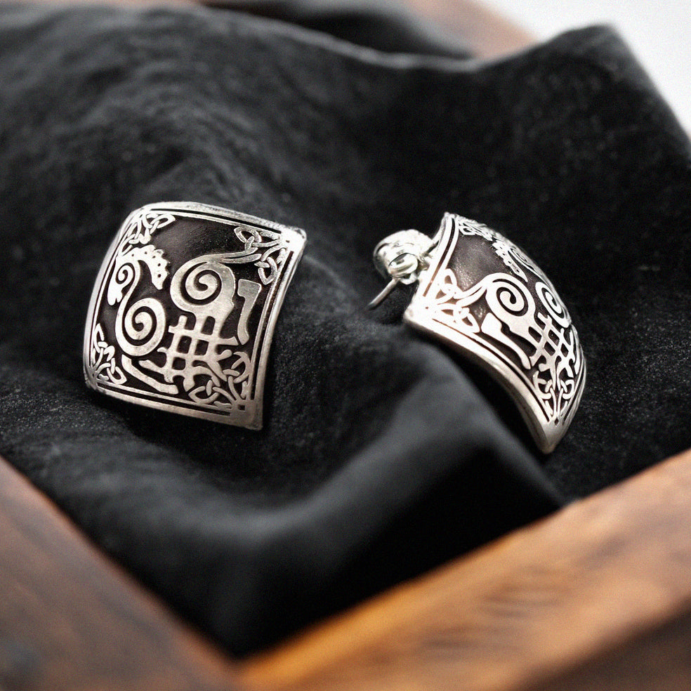 Sterling Silver Sleipnir Horse Viking Norse Stud Earrings - Inlumined Arts LLC
