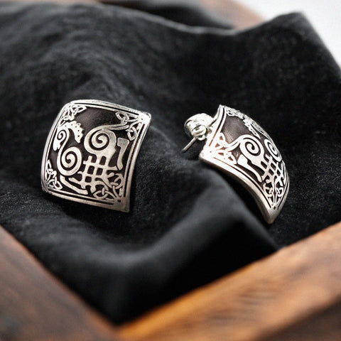 Sterling Silver Sleipnir Horse Viking Norse Stud Earrings