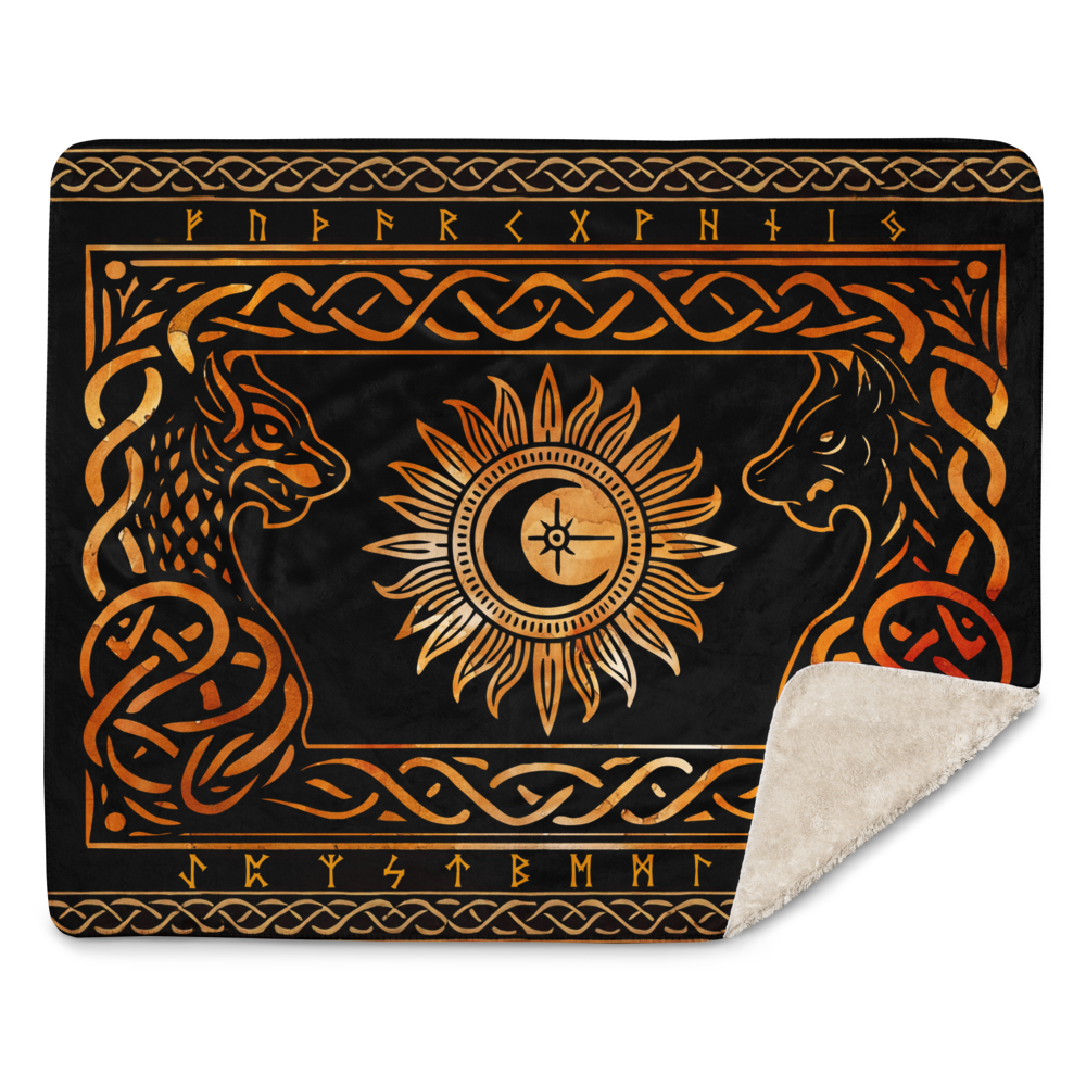 Sköll and Hati, Viking Throw blanket, sherpa 50 x 60