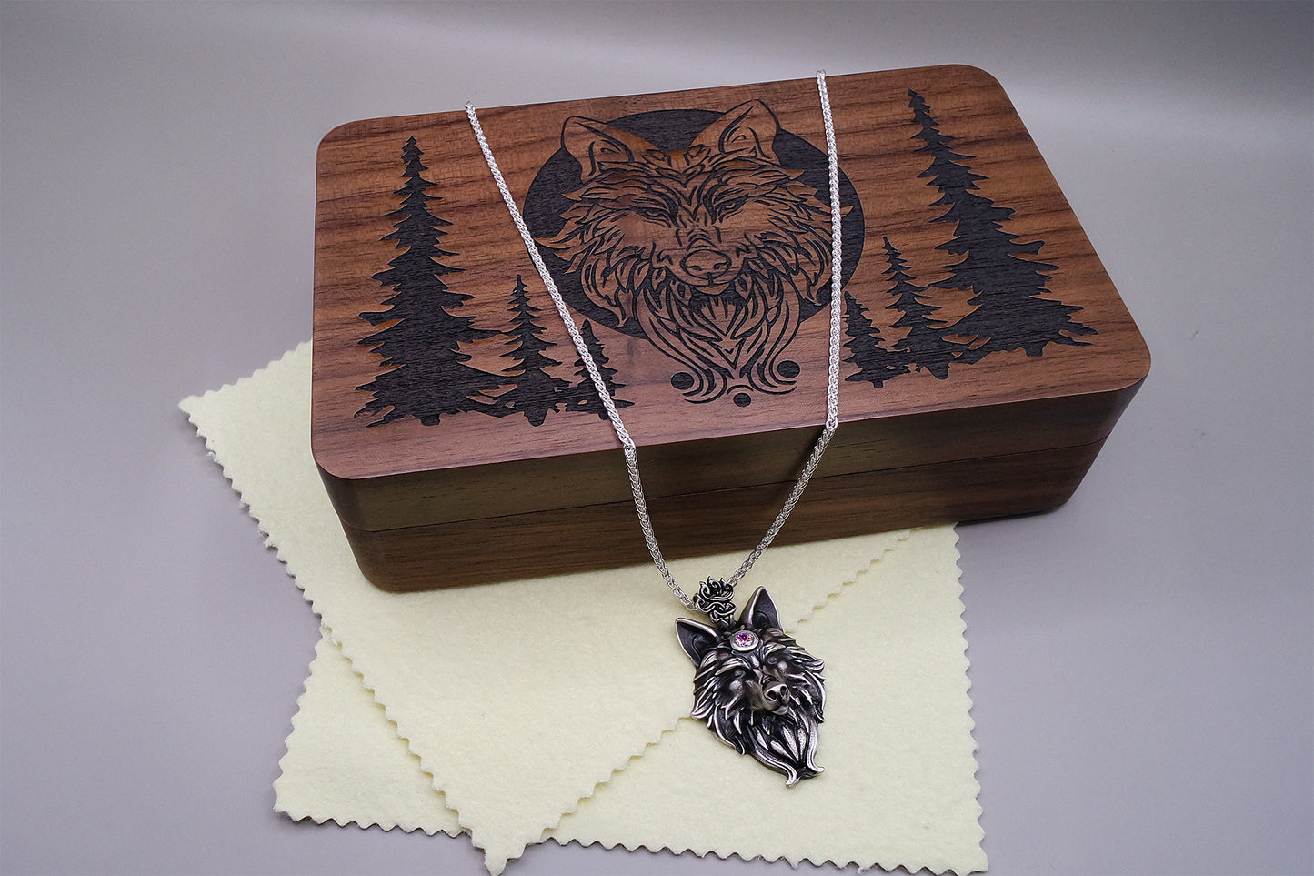 Fangborne Sterling Silver Wolf Pendant- Limited Edition- Birthstone pendant