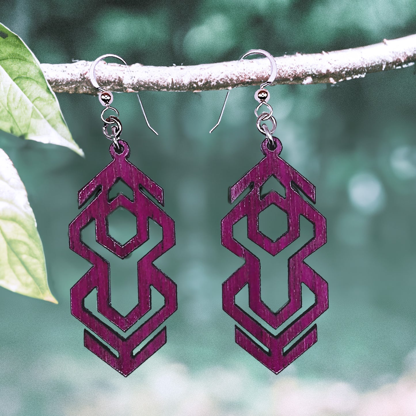Twilight Tessellations Dangle Drop Wood Earrings