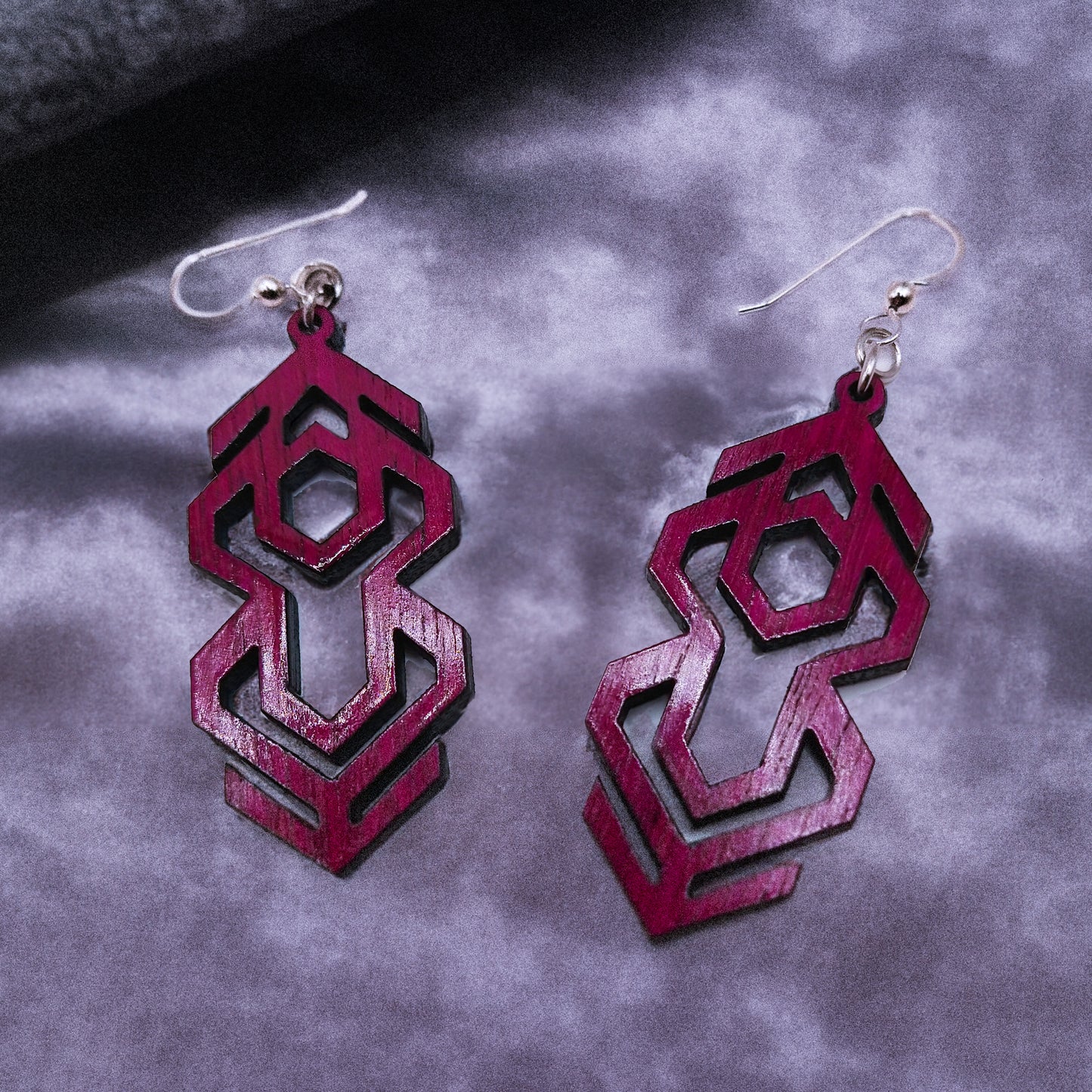 Twilight Tessellations Dangle Drop Wood Earrings
