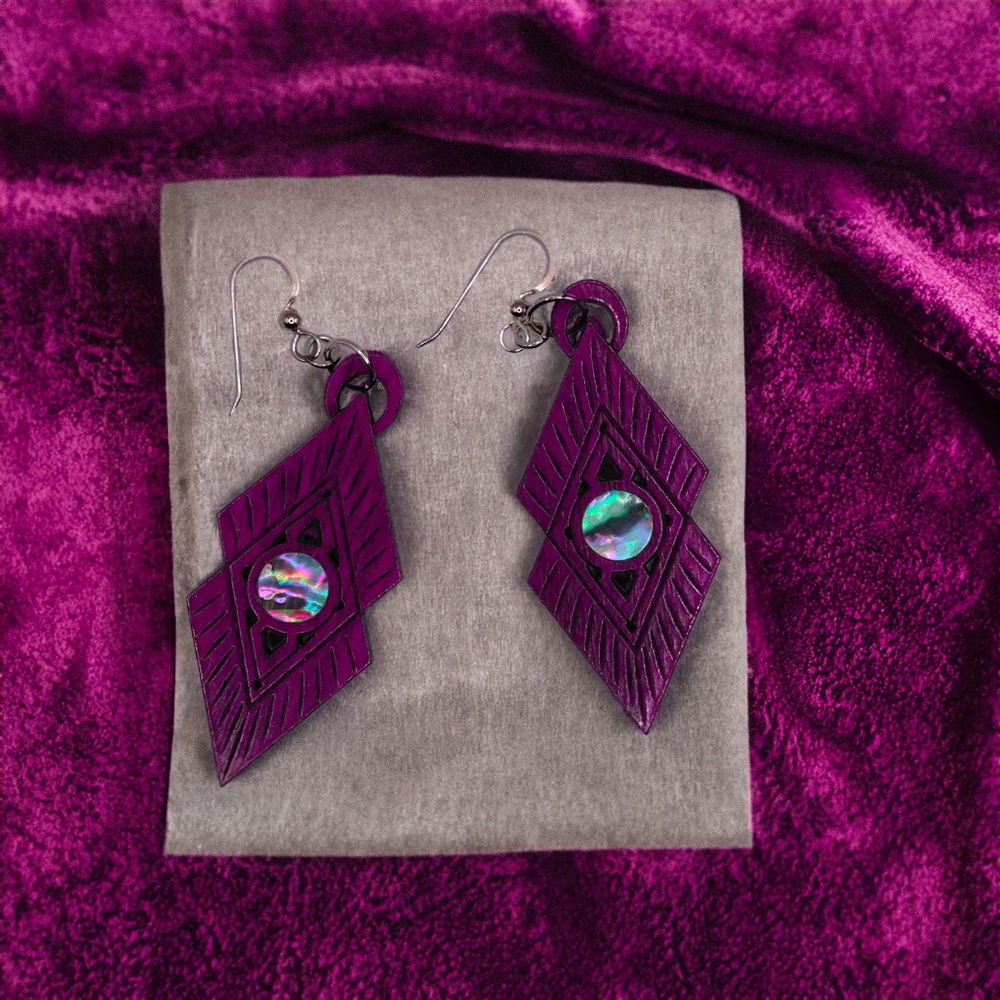 Exotic Geometric Abalone Wood Inlay Earrings
