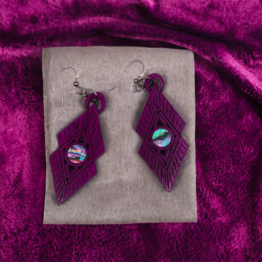 Exotic Geometric Abalone Wood  Inlay Earrings