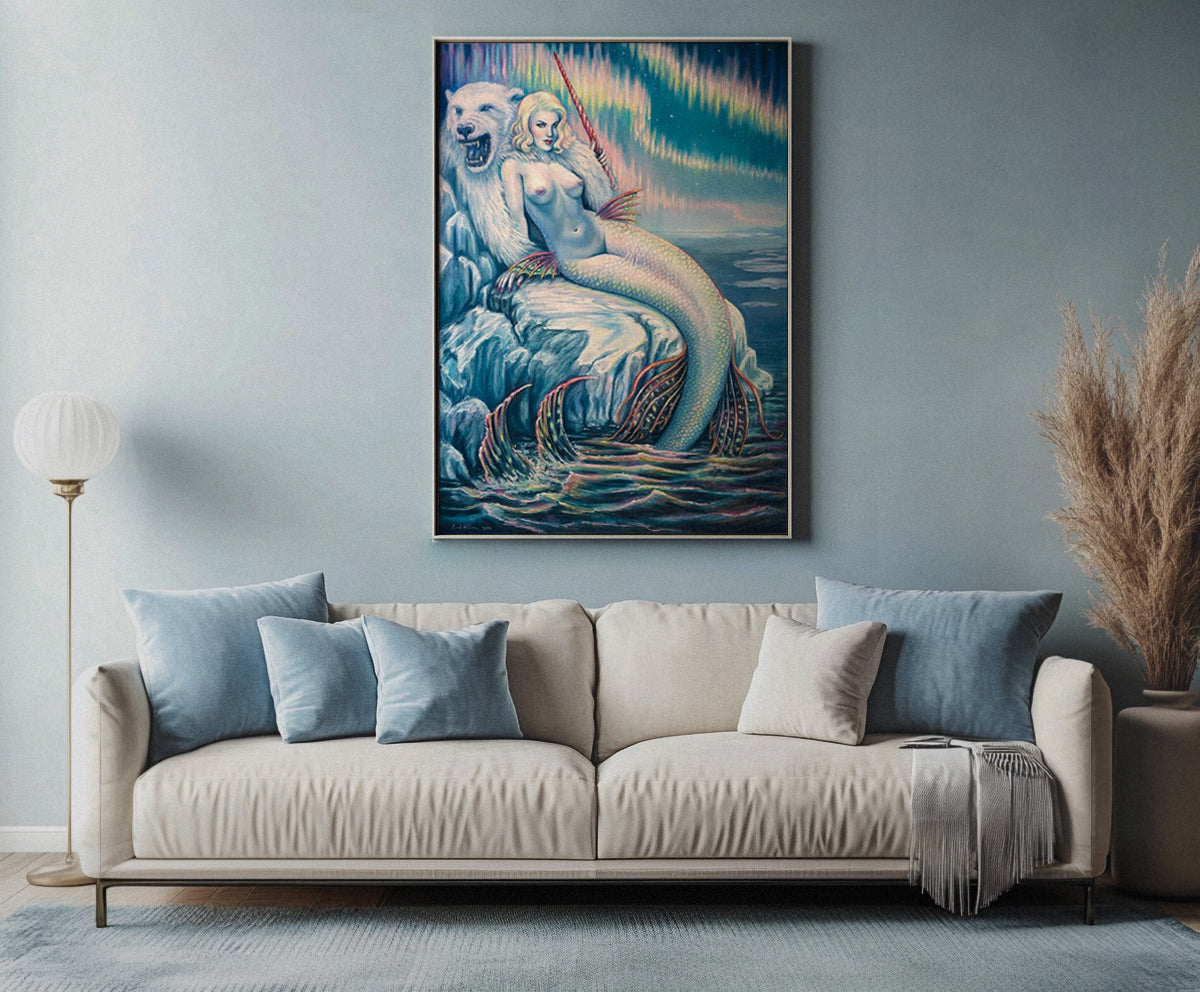 Zirconia Mermaid 43"x30"  Original Pastel Painting Fantasy Fine Art - Inlumined Arts LLC