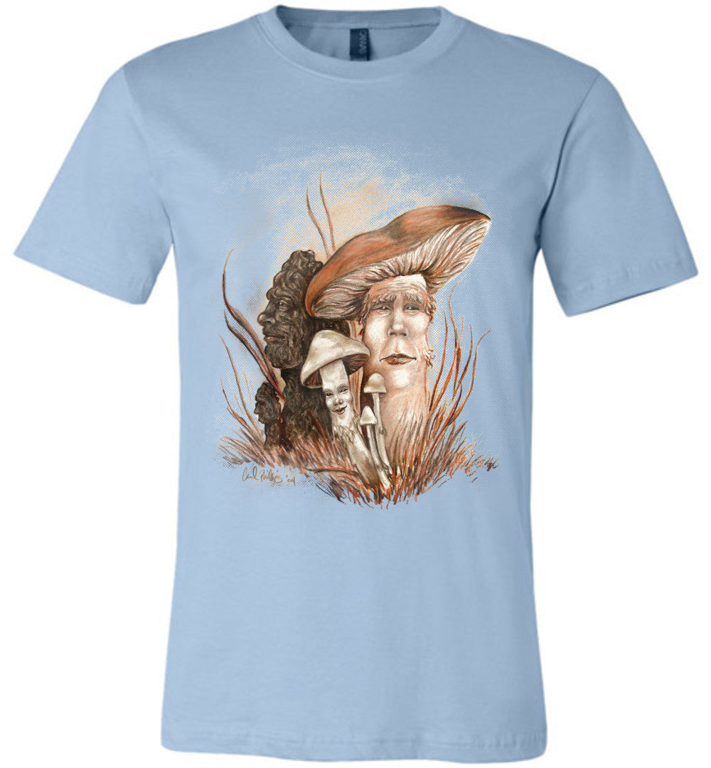 Mushroom People- Unisex Fitted Fantasy Art  Graphic T-shirt sizes (S-4XL) - Inlumined Arts LLC