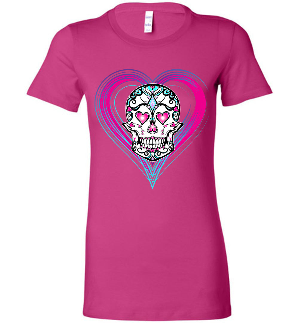 Sugar Skull Haloween Graphic Heart Dead of the Dead undead Ladies Shirt S -2xl - Inlumined Arts LLC