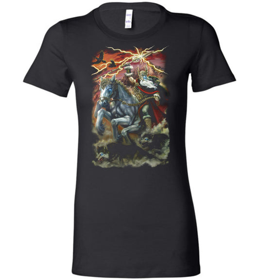 Odin and Sleipnir ladies fit norse Fantasy Art  shirt - Inlumined Arts LLC